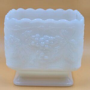 Anchor Hocking Grapes & Leaves Milk Glass Small Stippled Planter
